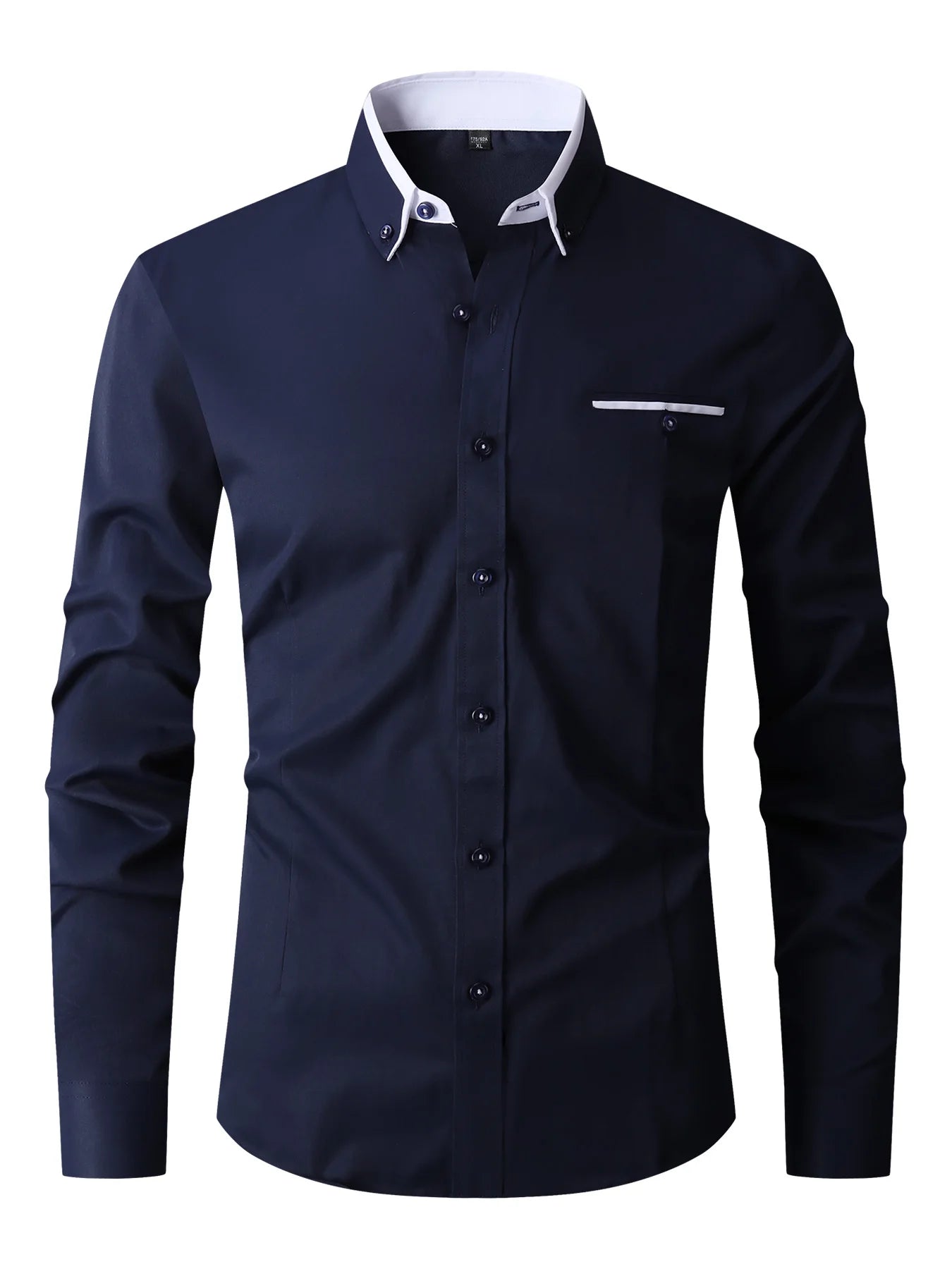 Men Formal Shirt Long Sleeve Office Solid Color Anti-Wrinkle Fashion Business Casual Social Pocket Office White Dress Shirts Man