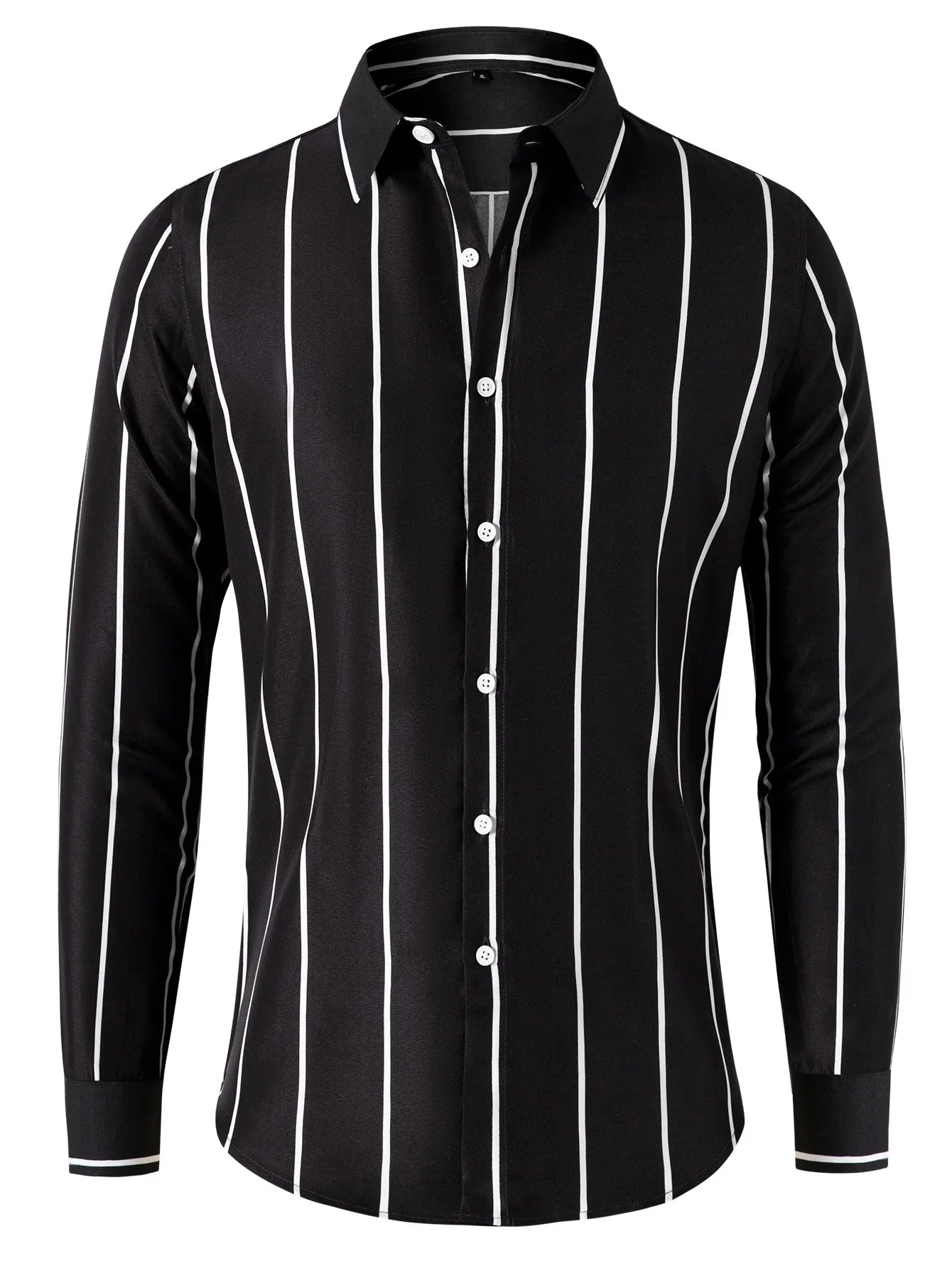 Men's Striped Dress Shirt Long Sleeve Slim Fit Formal Business Wrinkle Resistant Office Blouse Top Fashion Casual Male Clothing
