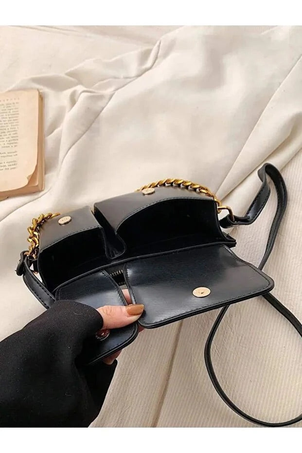 Women black baguette bag squirrel accessory design elegant shoulder