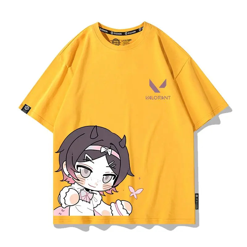 VALORANT Anime Jett Omen Clove Peripheral Short Sleeve T-Shirt Funny Women's Men Versatile Women Clothing Christmas Gift