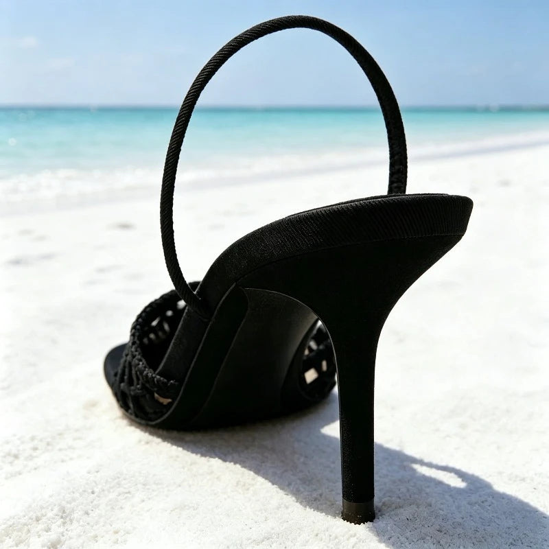 Novely Hollow Woven Design Heels for Ladies Sexy Pointed Toe Slingback Summer High-heeled Sandals Elegant Designer Dress Shoes