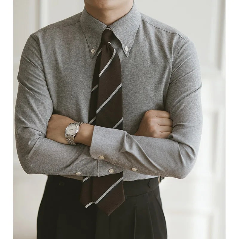 Oxford Shirt Men Long-sleeved Business Dress Large Neck Shirt