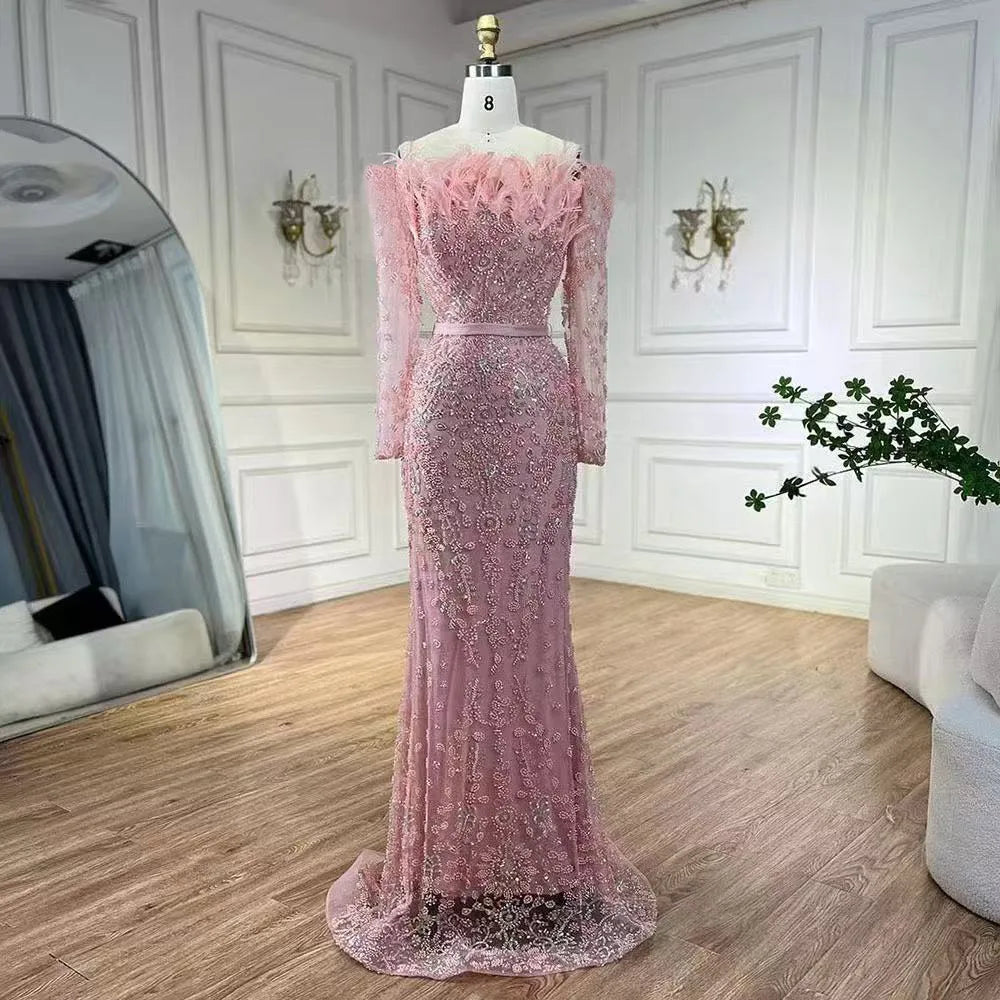 BKLD 2026 Black Off The Shoulder Feather Patchwork Long Sleeve Fishtail Dress Elegant Banquet Evening Dress Party Women Clothing