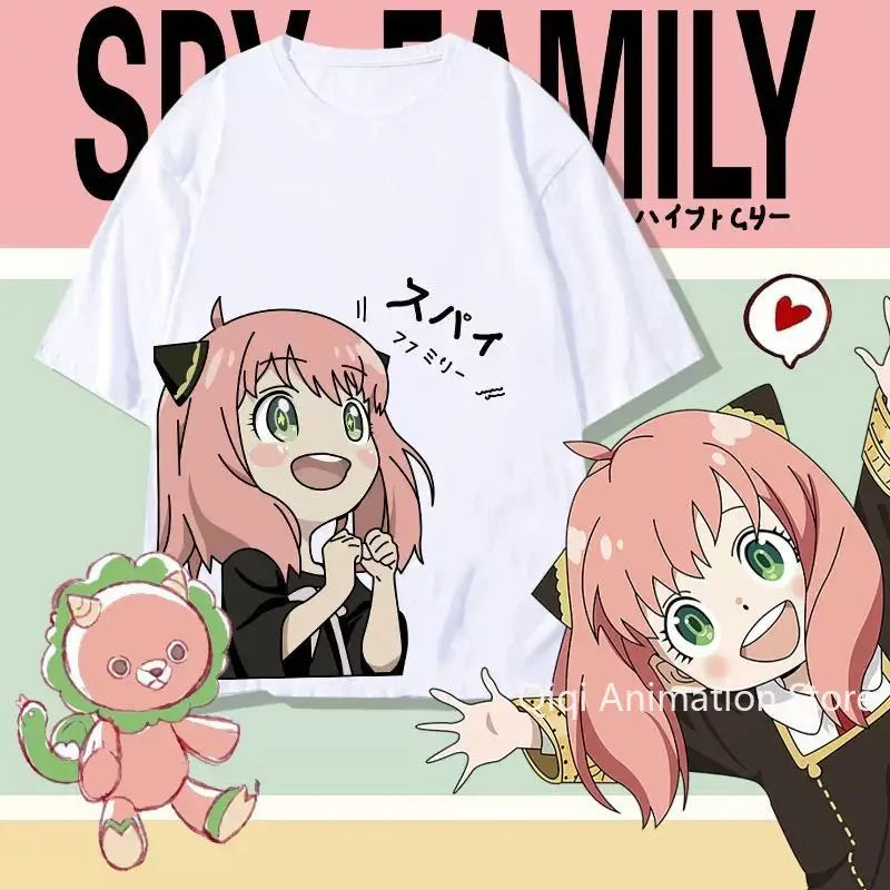 SPY×FAMILY Anime Anya Forger Peripheral Short Sleeve T-Shirt Funny Women's Men Versatile Women Clothing Christmas Gift