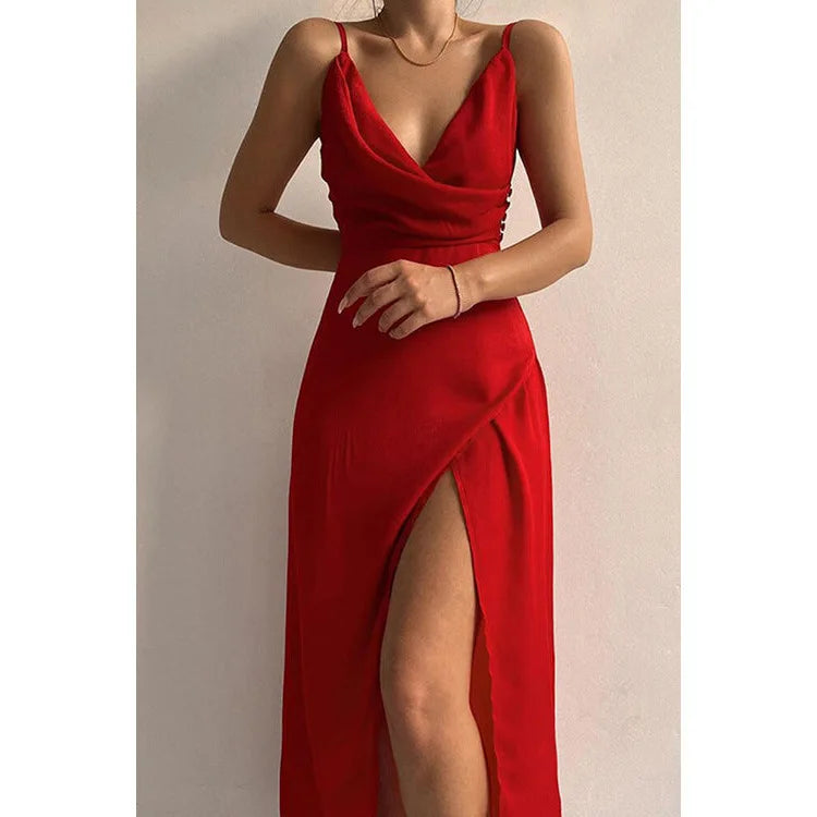 2025 Women's Summer Dress Vestidos Para Mujer Suspender Slit Dresses Fashion Vestidos De Fiesta Elegantes Clothing Long Dresses