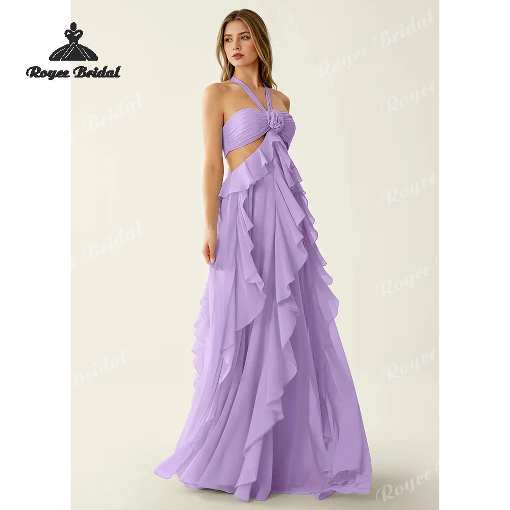 3D Flowers Ruffled A Line Prom Dresses 2027 Cut Out Evening Gowns Vestidos De Fiesta Elegantes Customized платье на выпуск