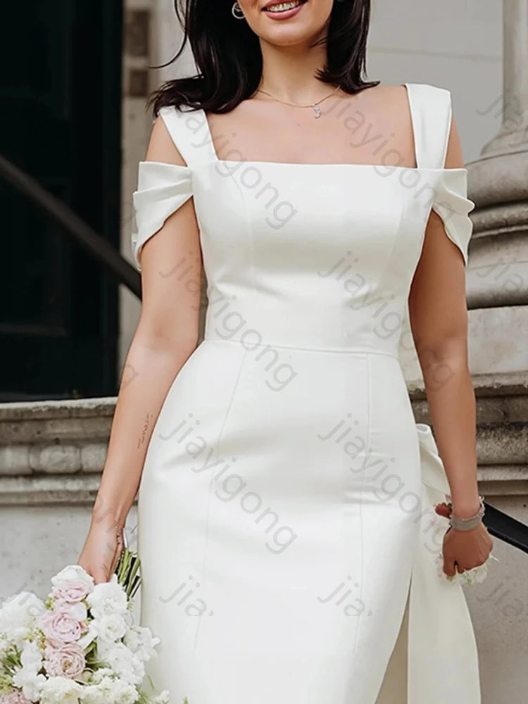 Elegant White Cold Shoulder Sheath Mini Wedding Dresses Bridal Dress Exquisite High Quality Prom Party Gown for Women Customized