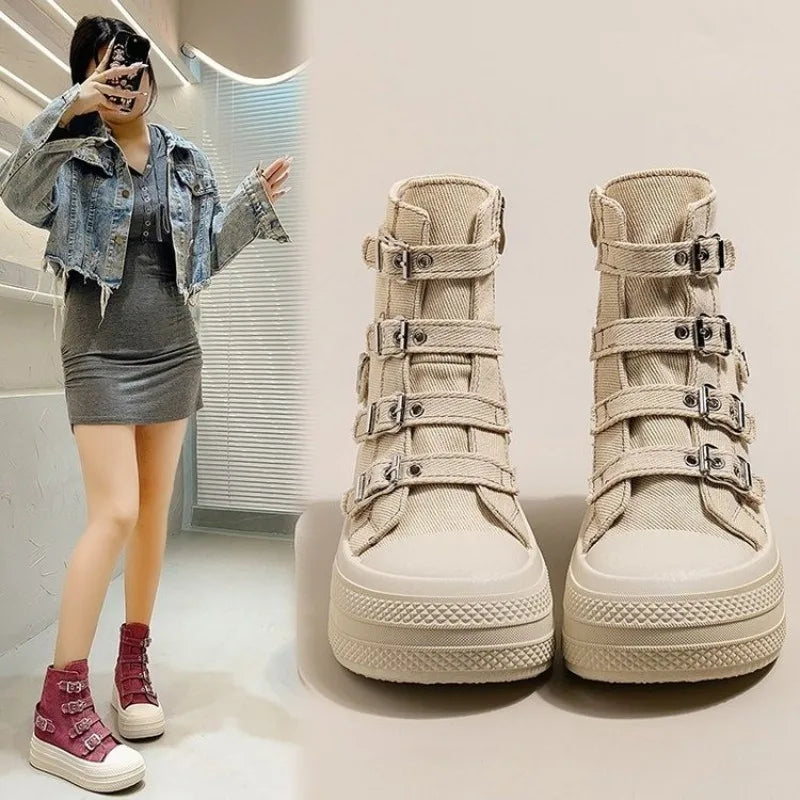 Shoes Women's Spring and Summer 2025 New Casual Versatile High-top Platform Heightened Small Board Shoes