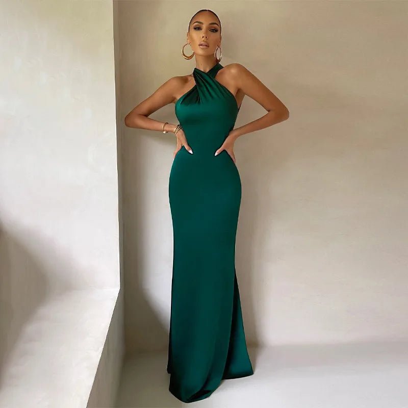 Women's Vestidos De Fiesta Elegantes Vestidos  Elegant Halter Neck Twist Front Maxi Dress  Slim Fit Evening Party Gown