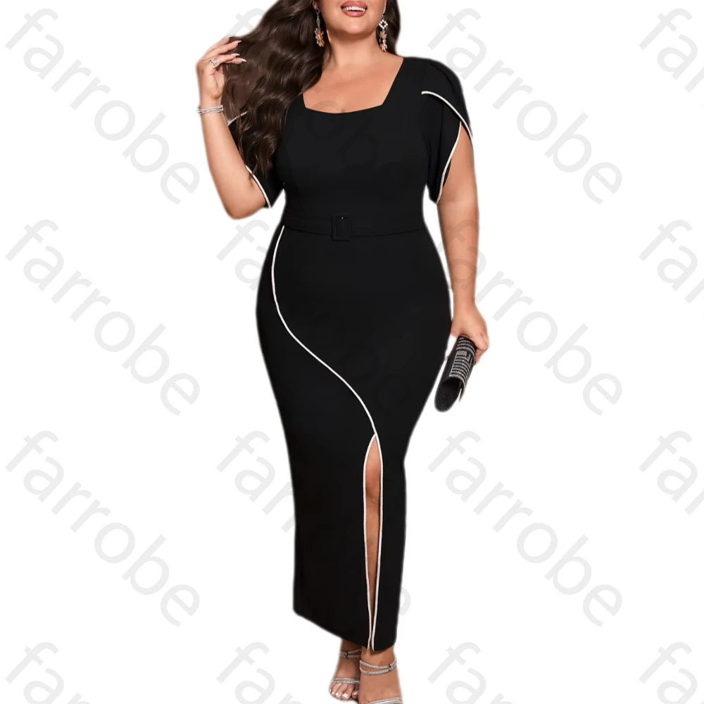 Customized Sexy Square Collar Short Sleeves Elegant Side Slit Celebrity Dress Exquisite High Quality Prom Party Gowns for Women