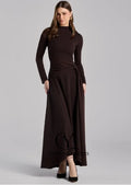 CUYUN Long Sleeves Elegant Wedding Guest Dresses Purple Crepe Draped Asymmetric Neck Maxi Dress Customized Party Gown 2026