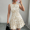 Ropas De Mujeres Print Dresses Vestidos Elegantes Women Vest Dress Sleeveless Summer Beach Bohemian Round Neck Retro Short Dress