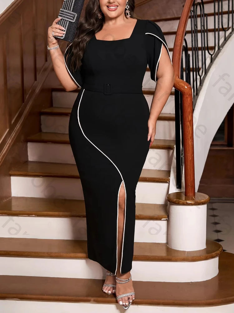Customized Sexy Square Collar Short Sleeves Elegant Side Slit Celebrity Dress Exquisite High Quality Prom Party Gowns for Women
