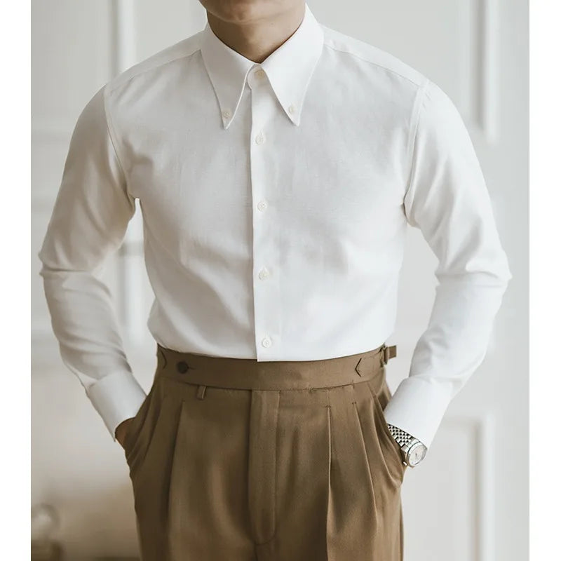 Oxford Shirt Men Long-sleeved Business Dress Large Neck Shirt