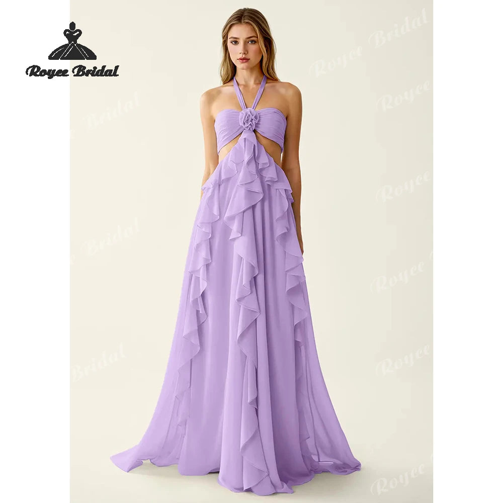 3D Flowers Ruffled A Line Prom Dresses 2027 Cut Out Evening Gowns Vestidos De Fiesta Elegantes Customized платье на выпуск