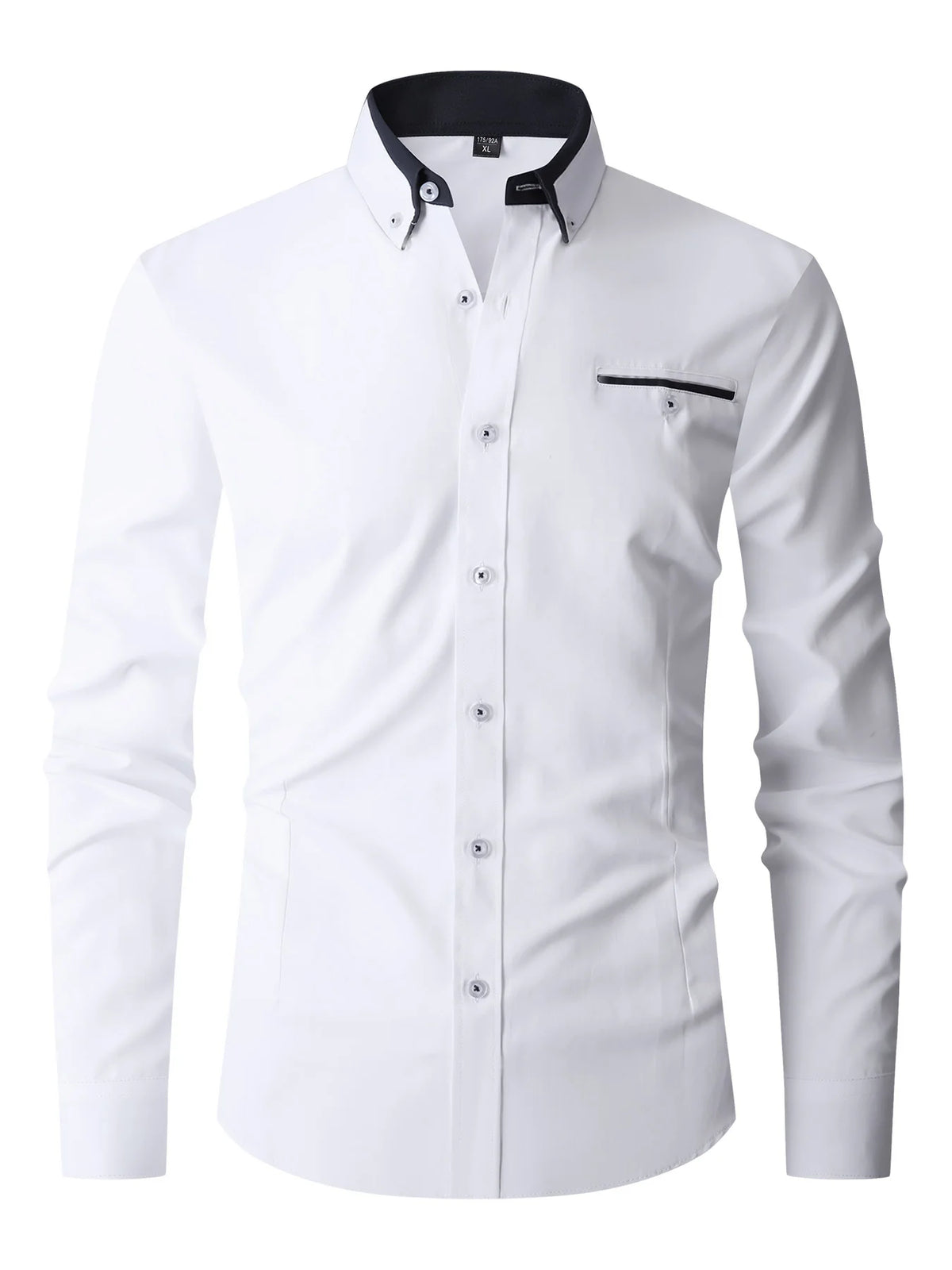 Men Formal Shirt Long Sleeve Office Solid Color Anti-Wrinkle Fashion Business Casual Social Pocket Office White Dress Shirts Man