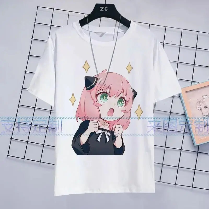 SPY×FAMILY Anime Anya Forger Peripheral Short Sleeve T-Shirt Funny Women's Men Versatile Women Clothing Christmas Gift