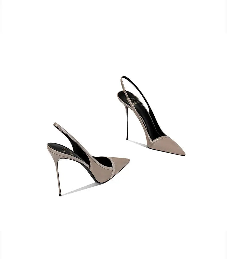 Women Khaki Suede Pointed Toe Thin Heel High Heel Sandals Premium Texture Versatile for Party Dress Elegant Fashion