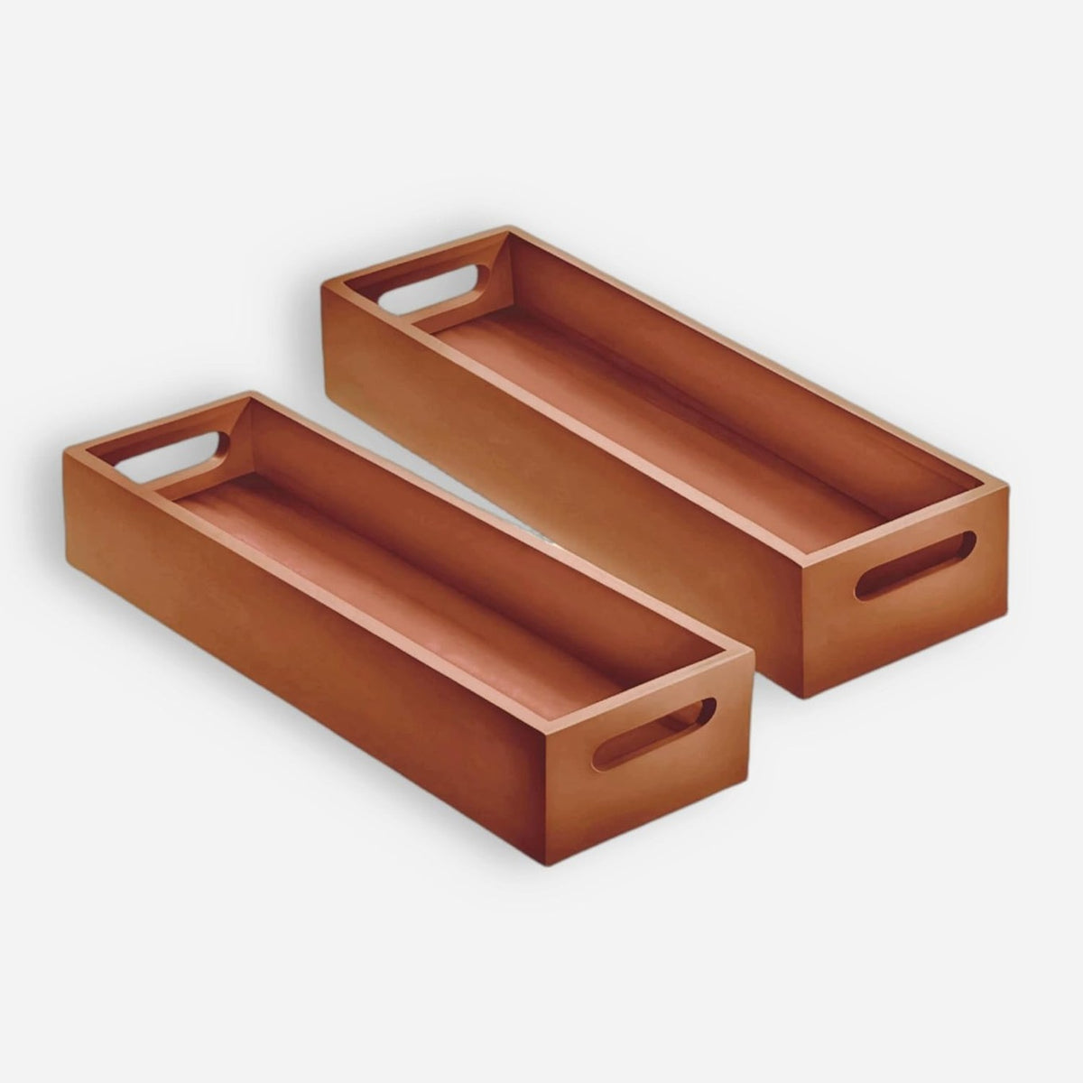 Set of 2 Wooden Storage Organizer Trays