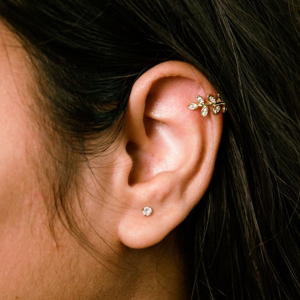 Adjustable No Piercing Single Leaf Wide Wire Ear Wrap Cuff Helix Band