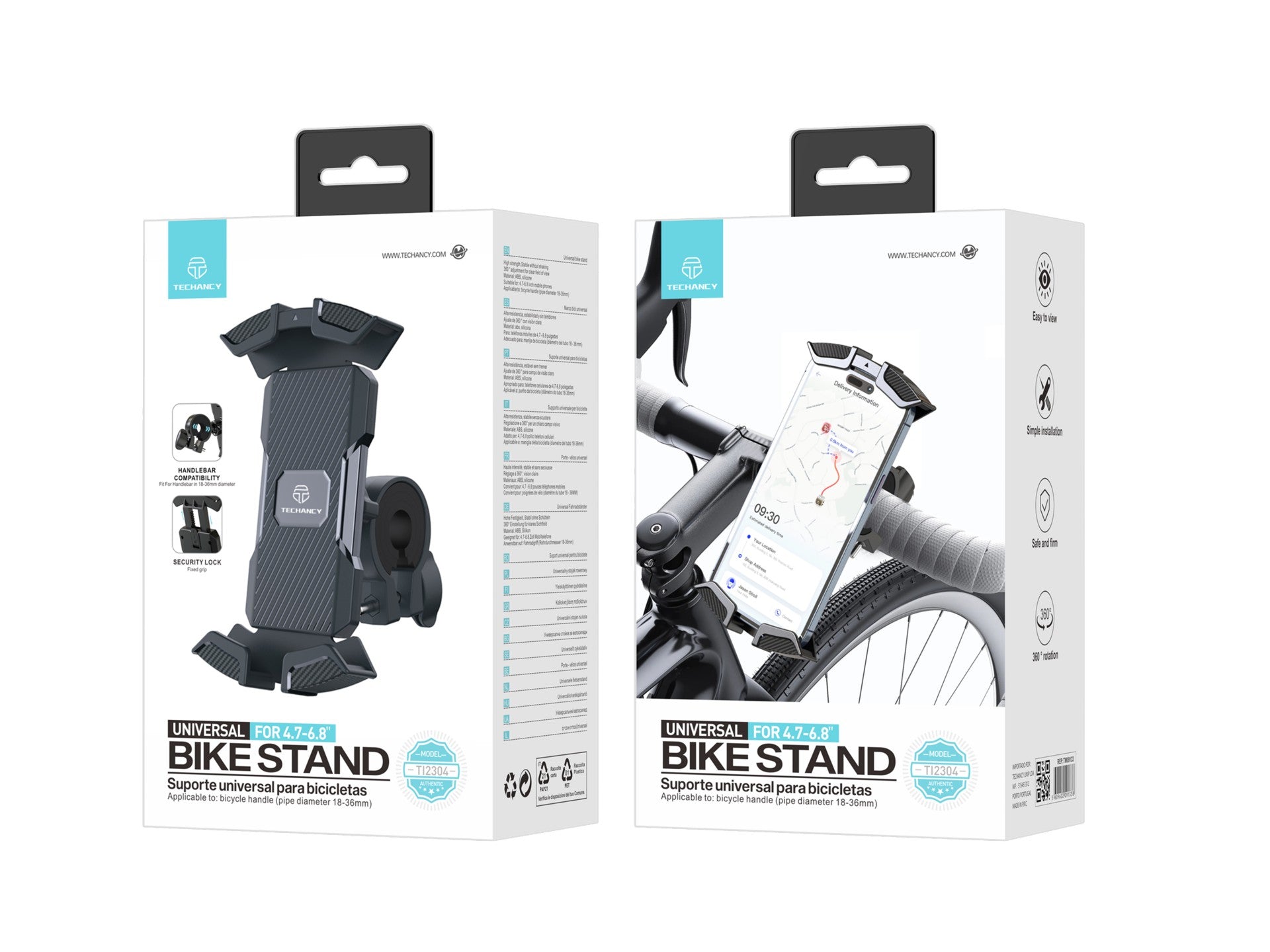 Suporte Para Telemóvel De Bicicleta Ti2304, 4,7-6,8 Polegadas, Montado