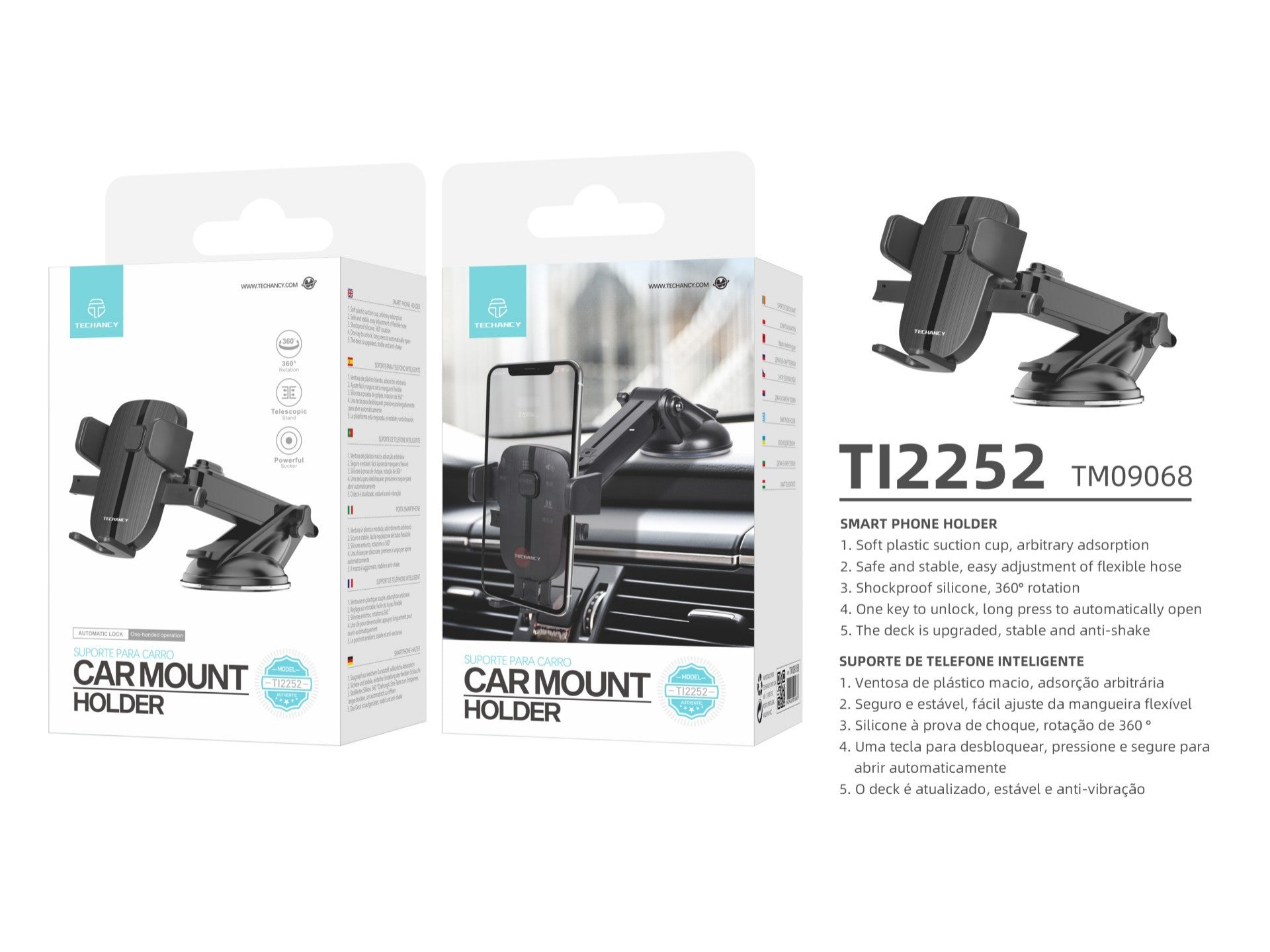Techancy Suporte Para Telemóvel Para Automóvel Ti2252, Ventosa De
