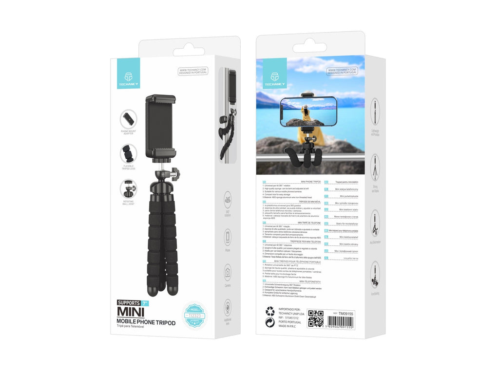 Techancy Mini Tripé Preto Ti2323 Com Pernas Dobráveis, Incl. Cabeça